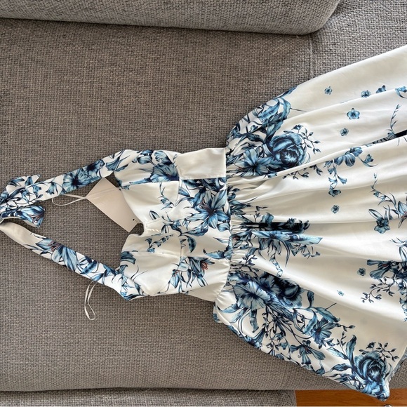 ZARA Blue Floral Halter Tie-Back Mini Dress – Size Medium - Picture 16 of 16